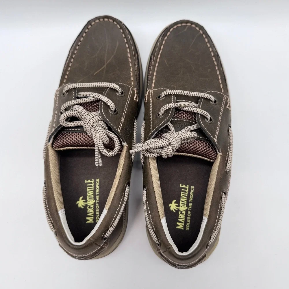 Margaritaville Anchor Boat Shoes Mens 8 Brown Lace Up Leather Mesh Loafers